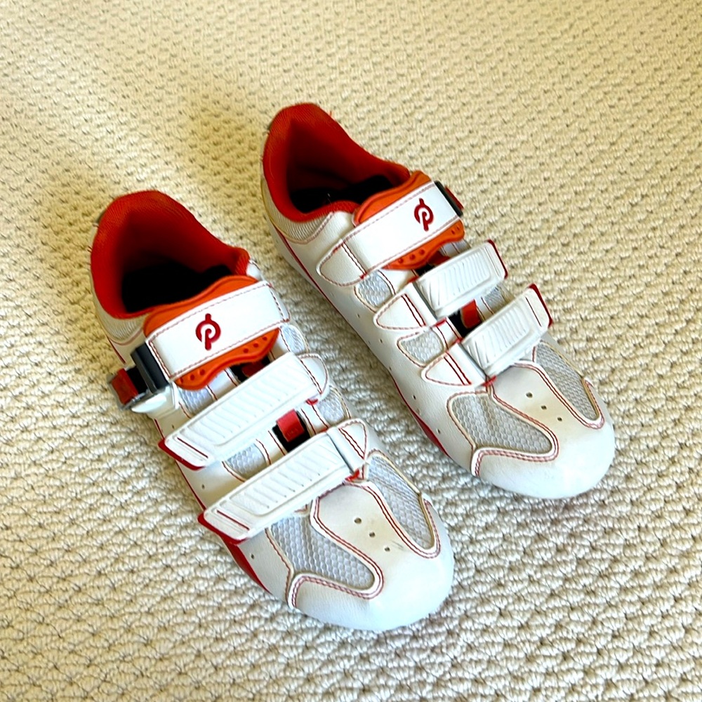 Peloton White and Red Cycling Shoes